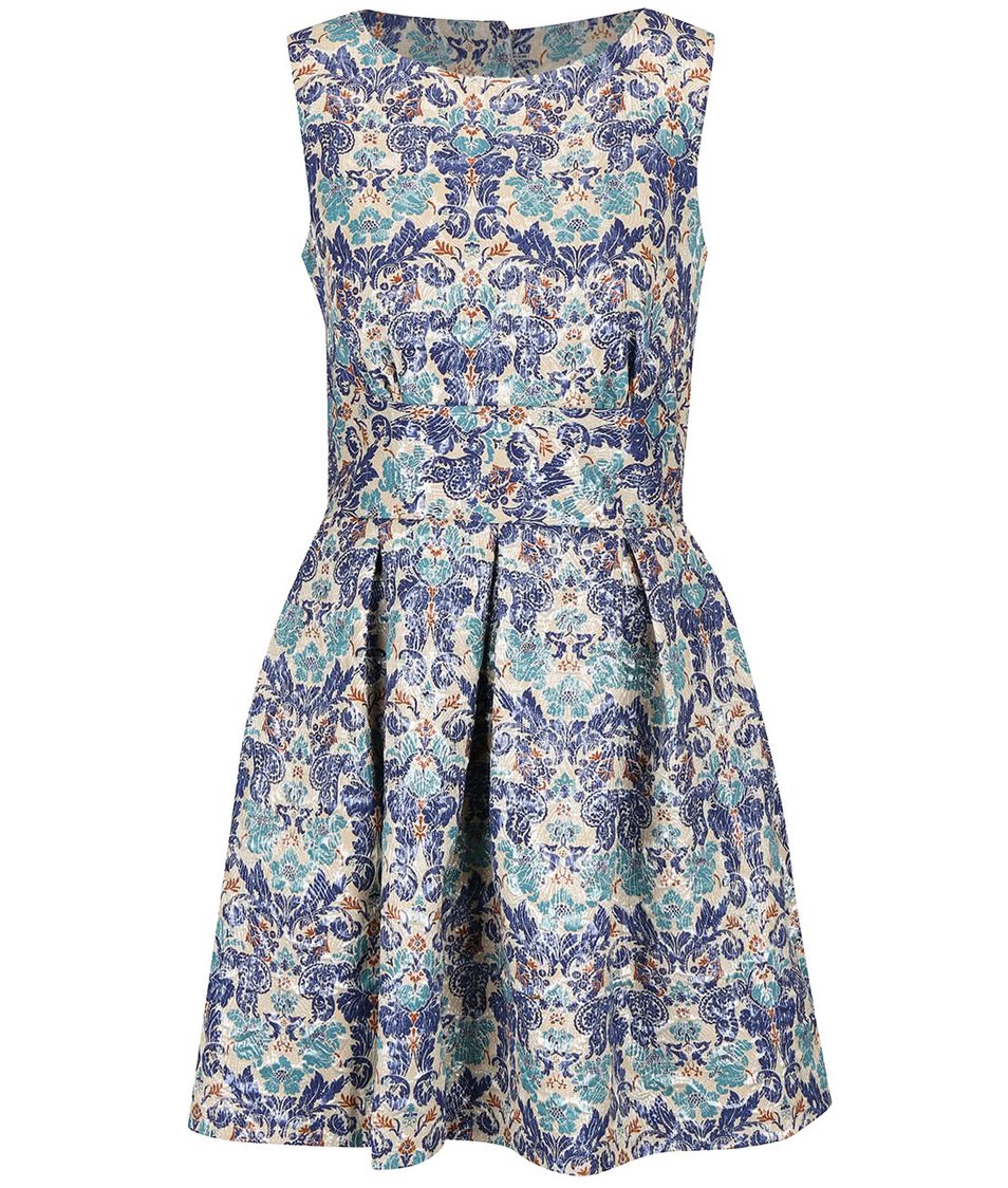 Krémovo-modré lesklé vzorované šaty Closet