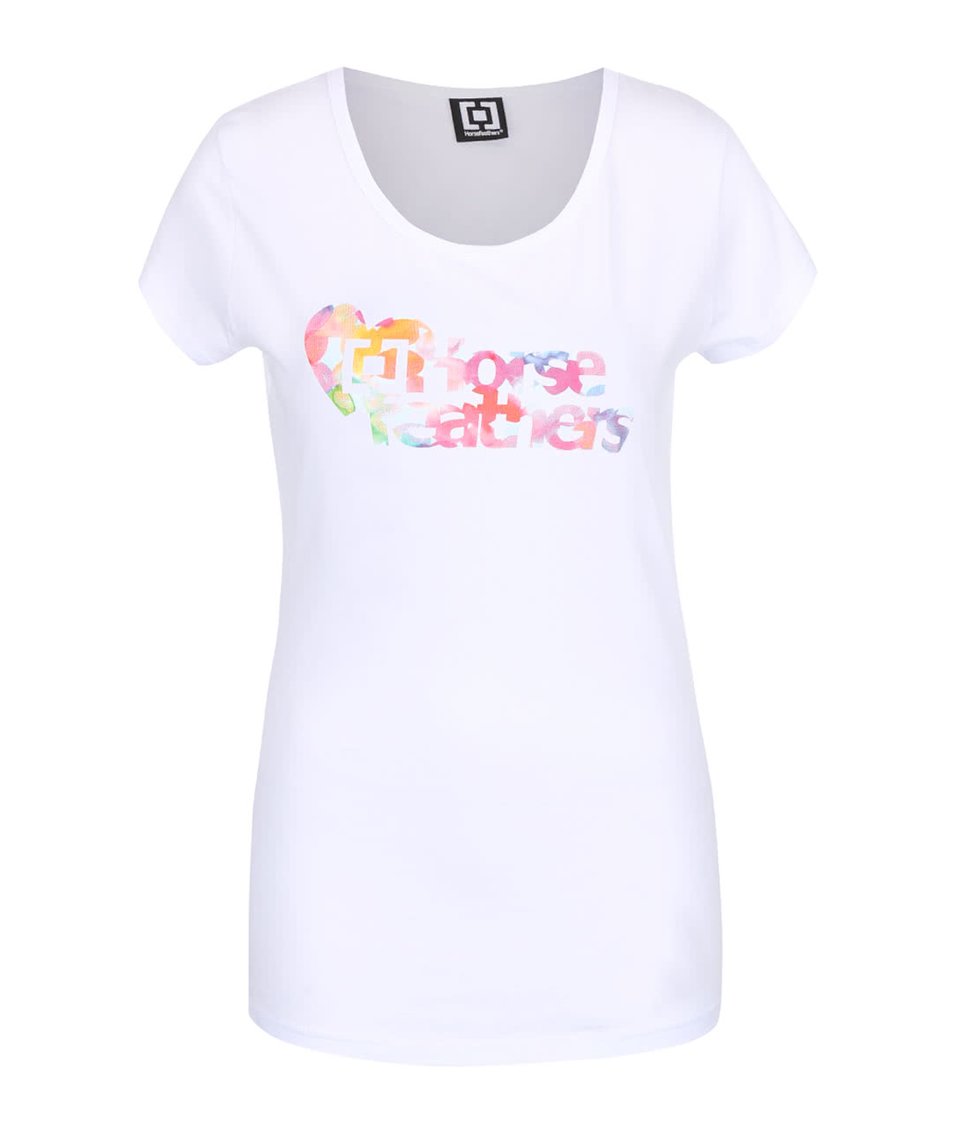 Bílé dámské tričko s barevným nápisem Horsefeathers Piece