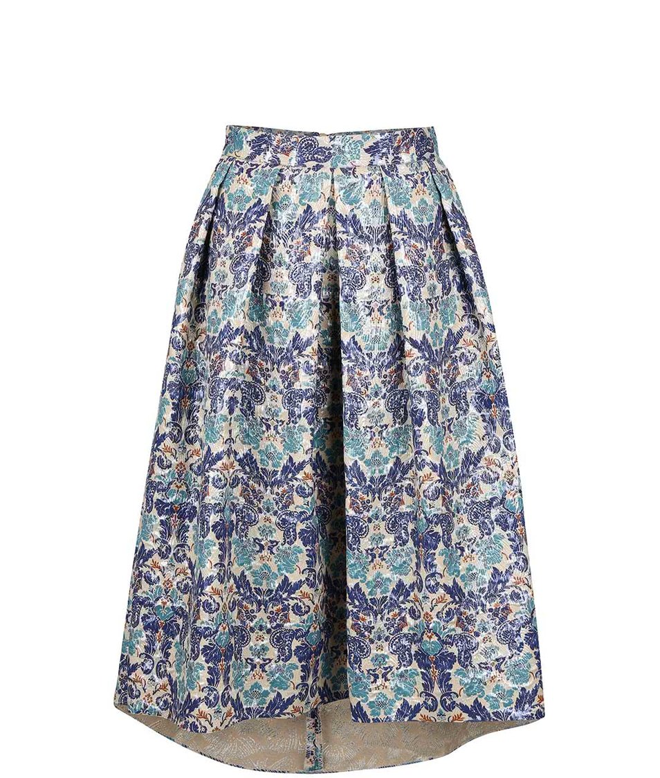 Krémovo-modrá lesklá vzorovaná midi sukně Closet