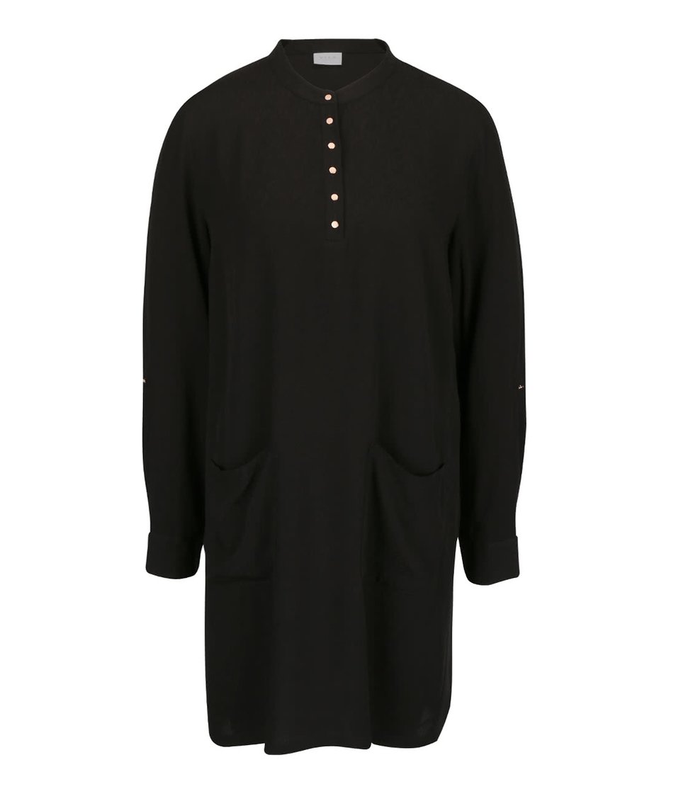 Černé šaty s kapsami a dlouhým rukávem VILA Button