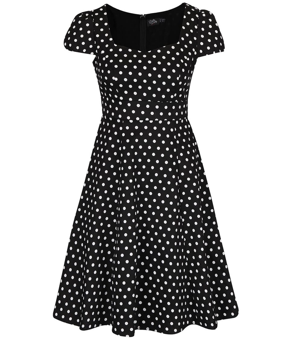 Černé puntíkované šaty s krátkými rukávy Dolly & Dotty Claudia