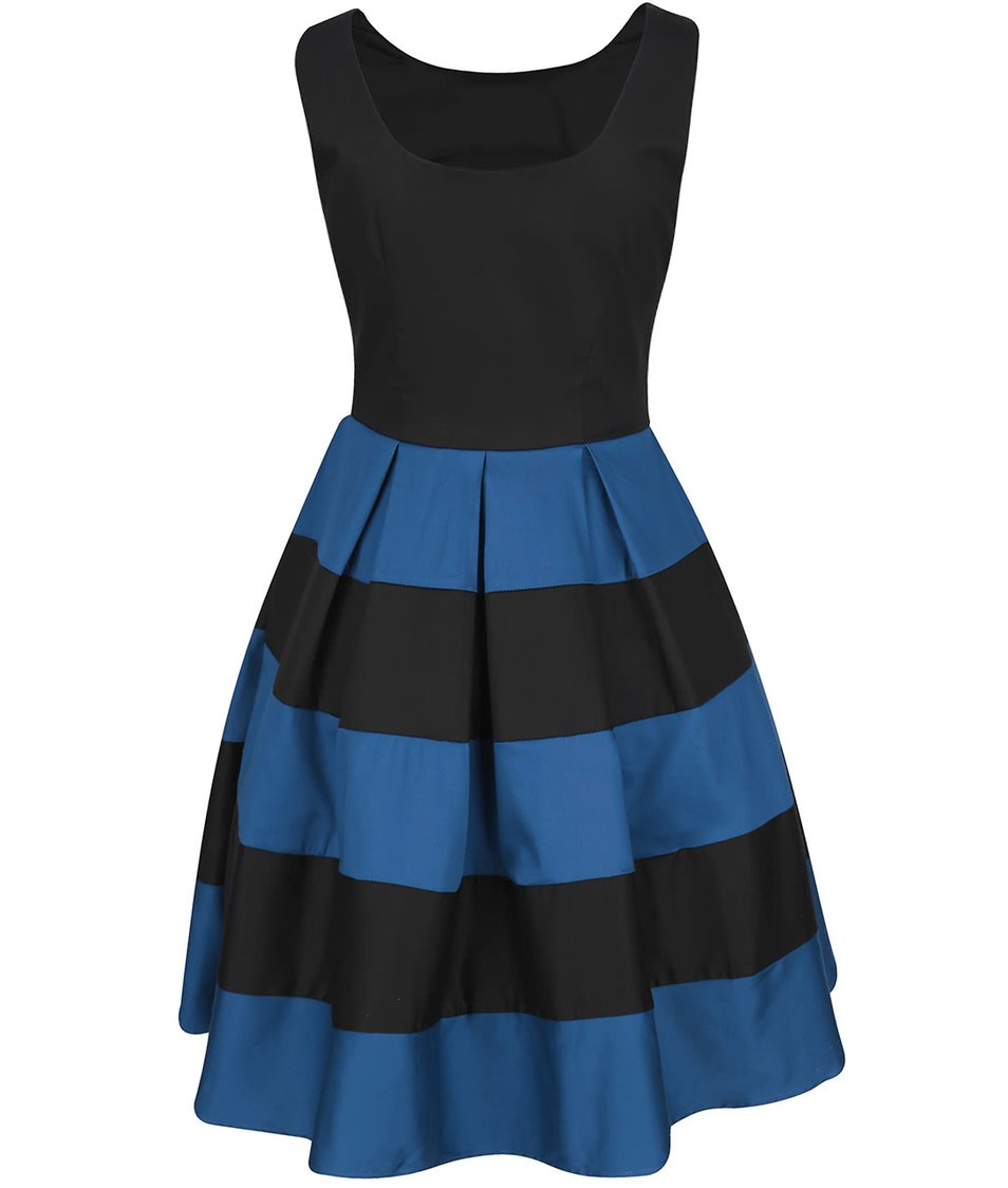 Modro-černé šaty s pruhovanou sukní Dolly & Dotty Anna