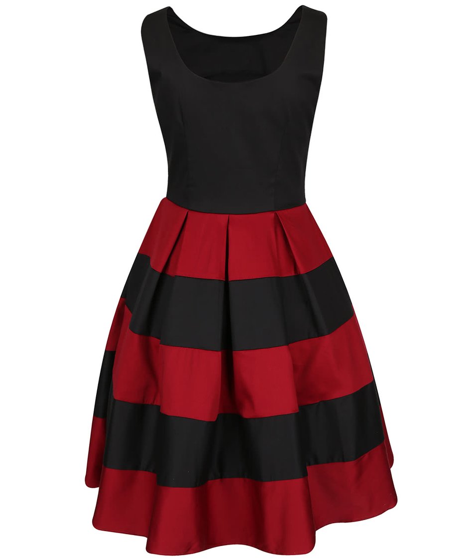 Červeno-černé šaty s pruhovanou sukní Dolly & Dotty Anna