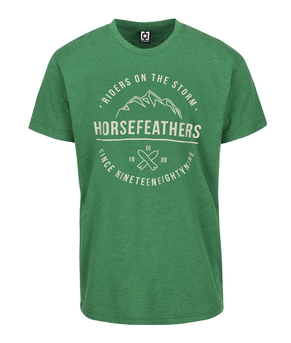 Zelené žíhané pánské triko s potiskem Horsefeathers Riders