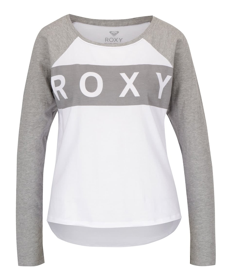 Šedo-bílé tričko s nápisem a dlouhým rukávem Roxy Love