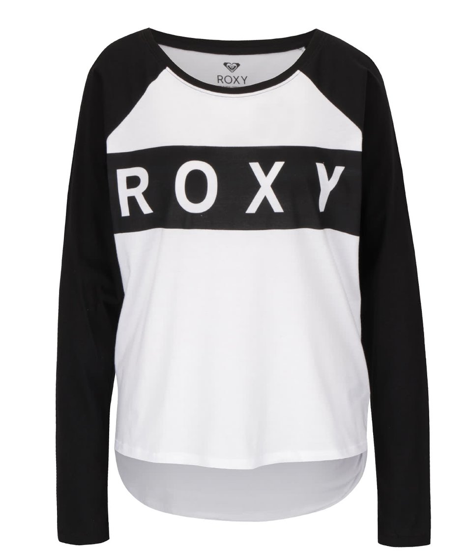 Černo-bílé tričko s nápisem a dlouhým rukávem Roxy Love