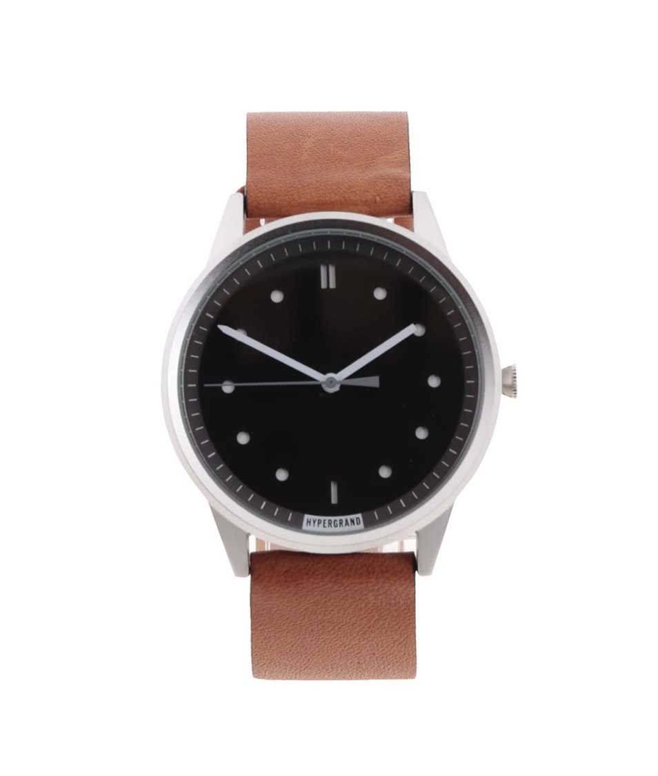 Světle hnědé pánské kožené hodinky s černým ciferníkem HYPERGRAND