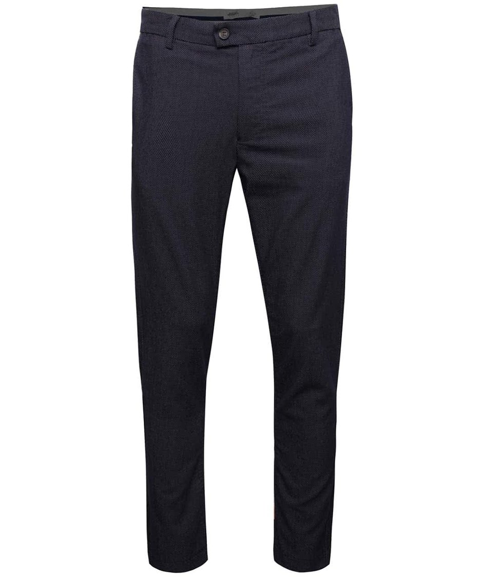 Tmavě modré slim fit kalhoty se vzorem Burton Menswear London