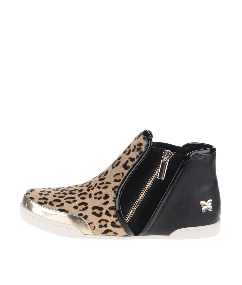 Černo-hnědé kotníkové boty s leopardím vzorem Butterfly Twists Alexis