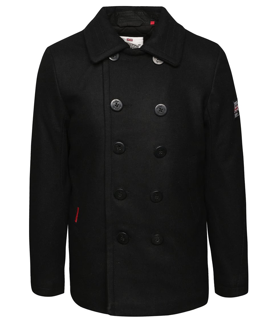 Černý pánský vlněný kabát Superdry