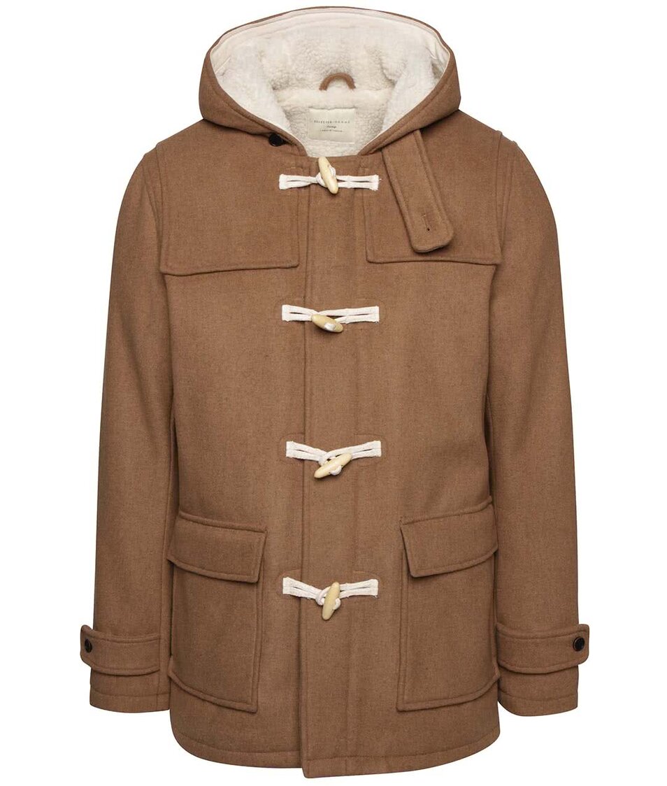 Světle hnědý vlněný kabát s kapucí Selected Homme Carlyle