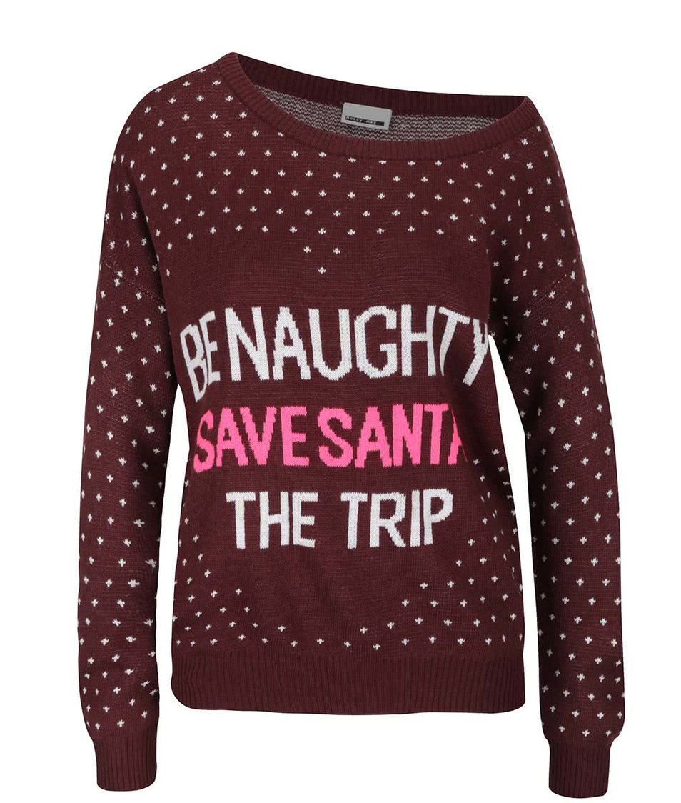 Vínový vzorovaný svetr s nápisem Noisy May Santa