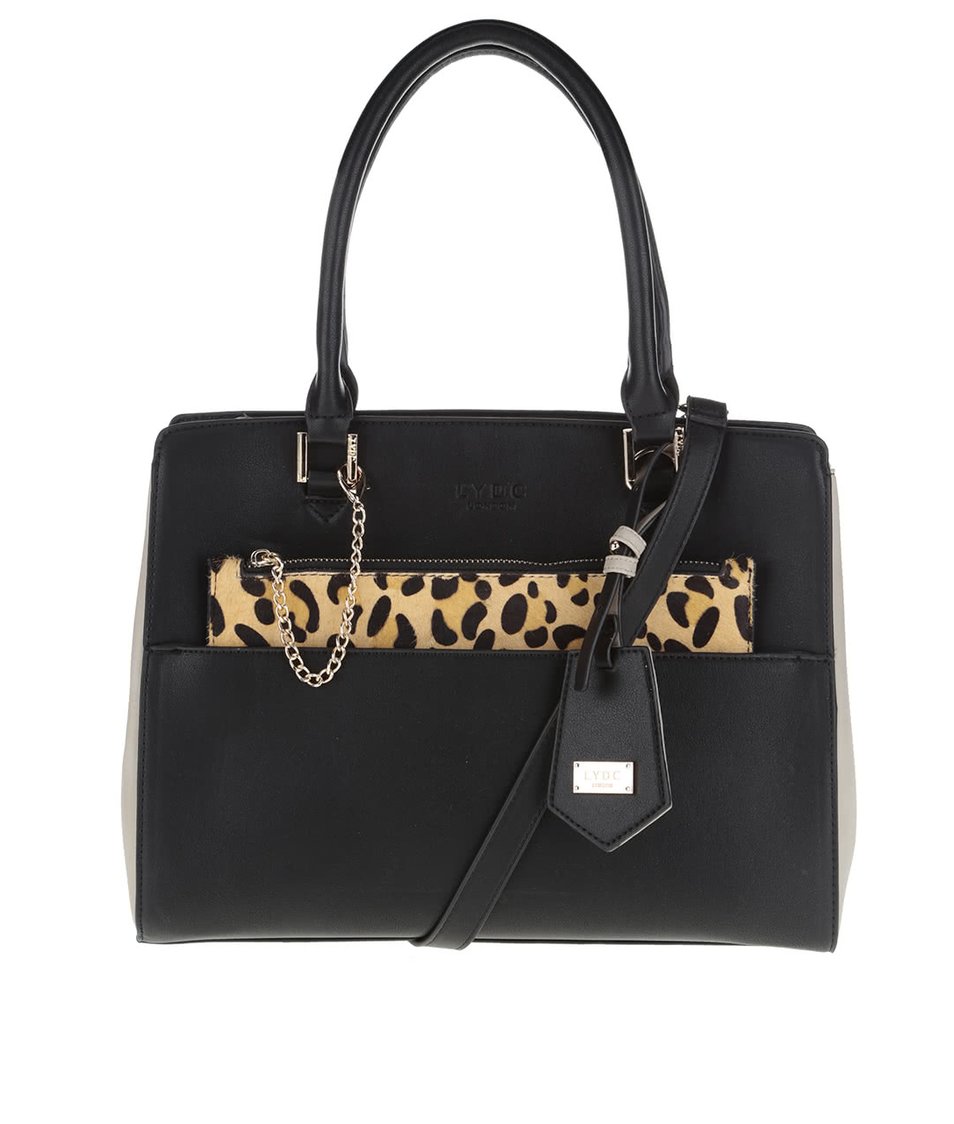 Černá kabelka s leopardím vzorem a detaily ve zlaté barvě LYDC