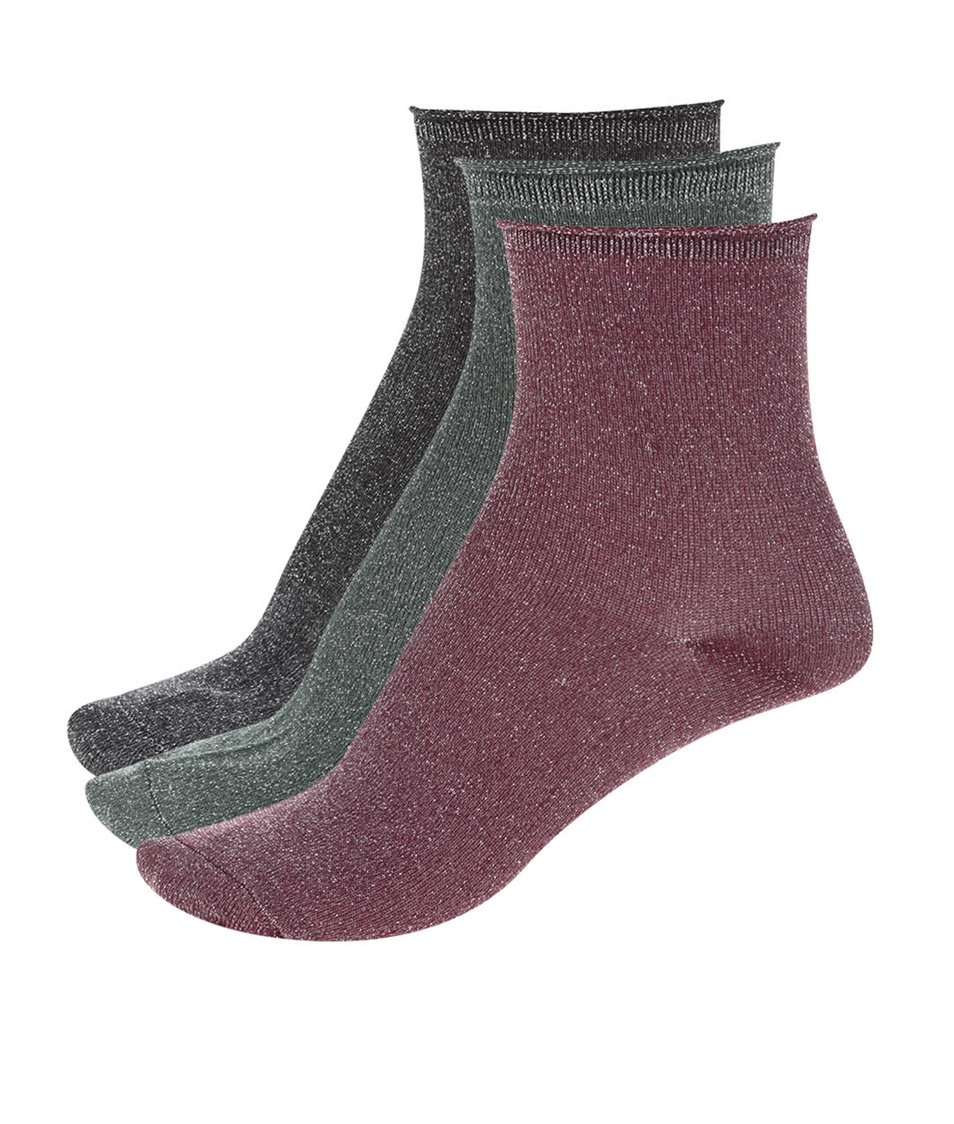 Sada tří párů barevných ponožek s metalickým vláknem ONLY Simla