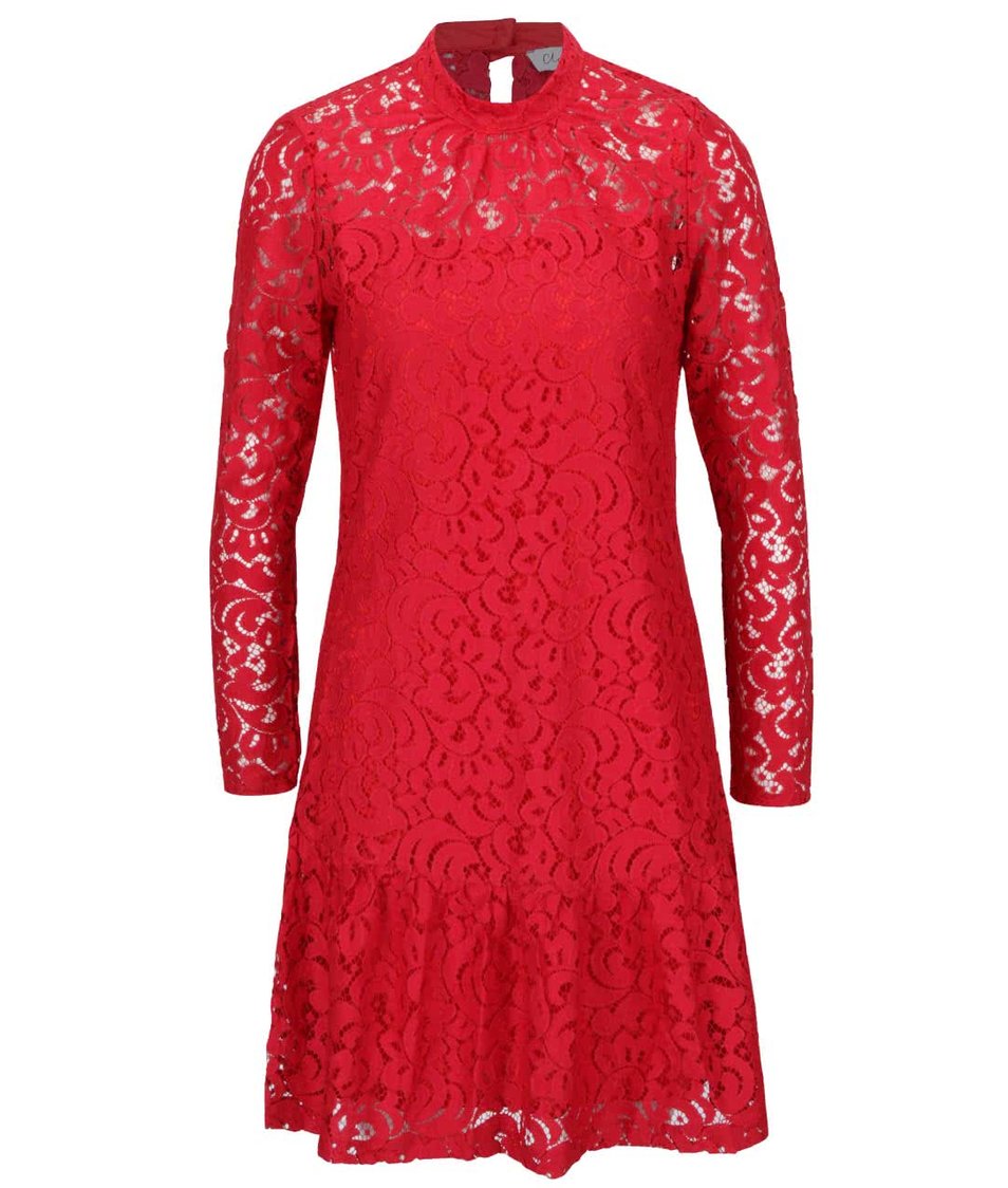 Červené krajkované šaty s dlouhým rukávem Closet