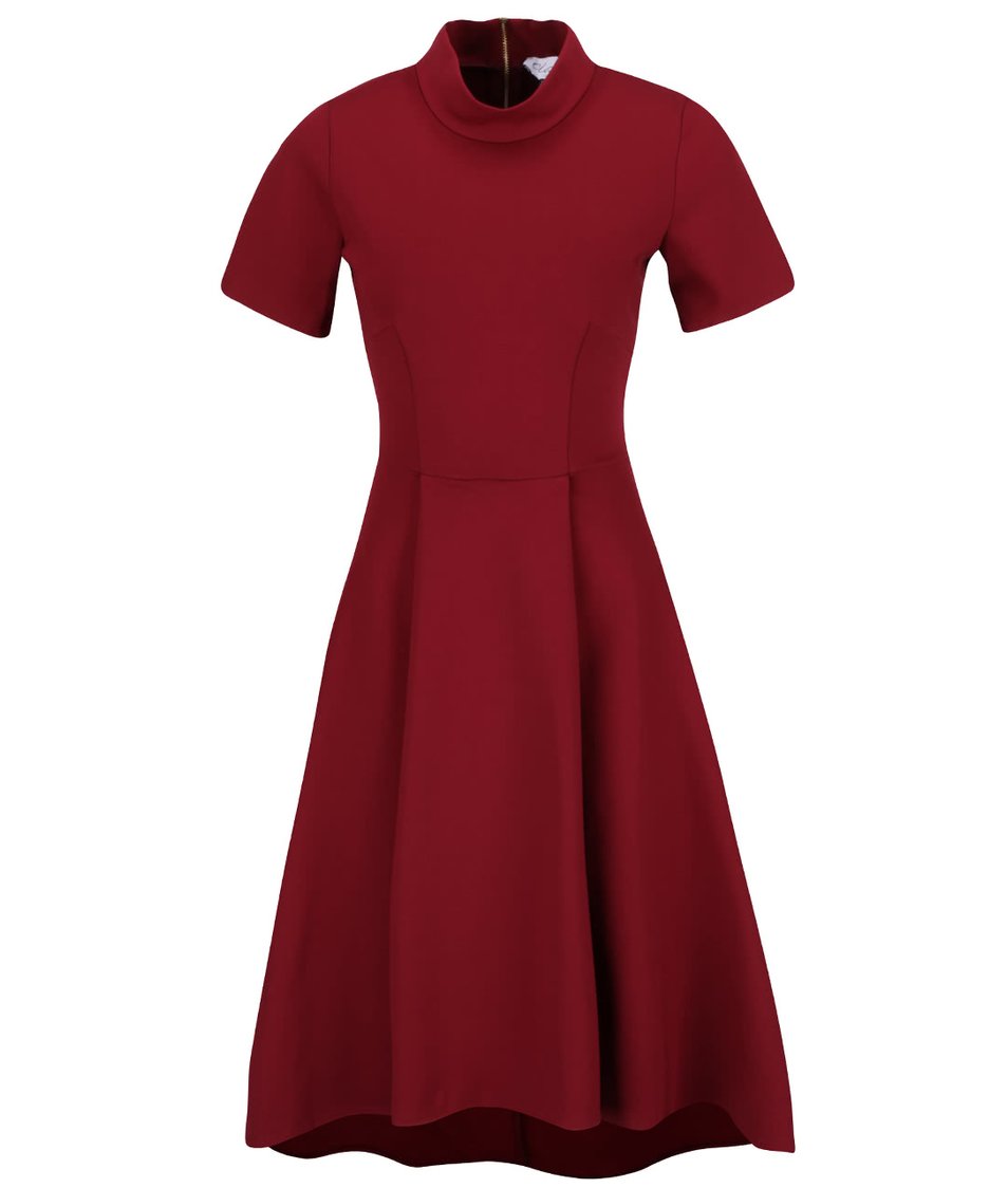 Vínové šaty se stojáčkem a  krátkým rukávem Closet