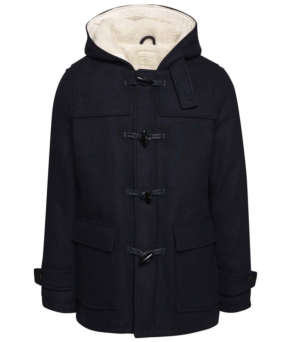 Tmavě modrý vlněný kabát s kapucí Selected Homme Carlyle