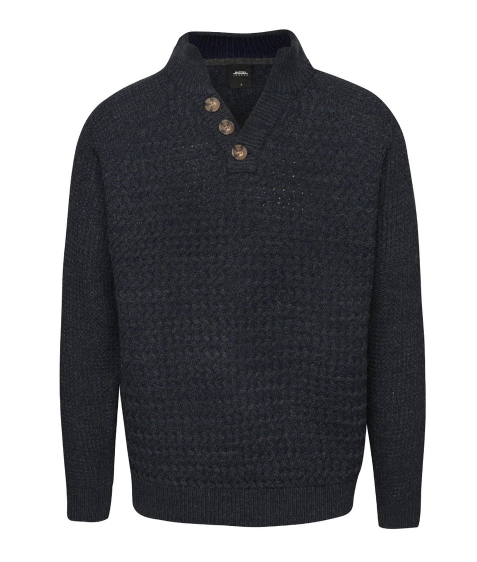 Tmavě modrý svetr s knoflíky u krku Burton Menswear London