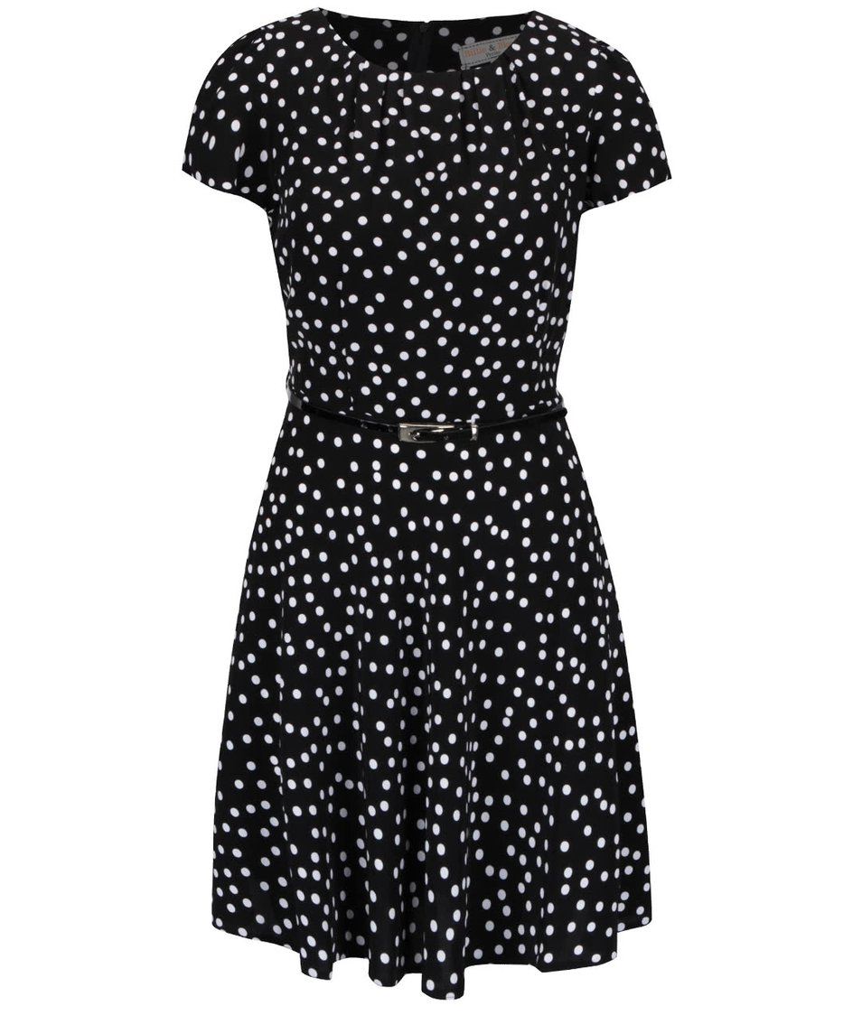 Bílo-černé puntíkované šaty s úzkým páskem Dorothy Perkins