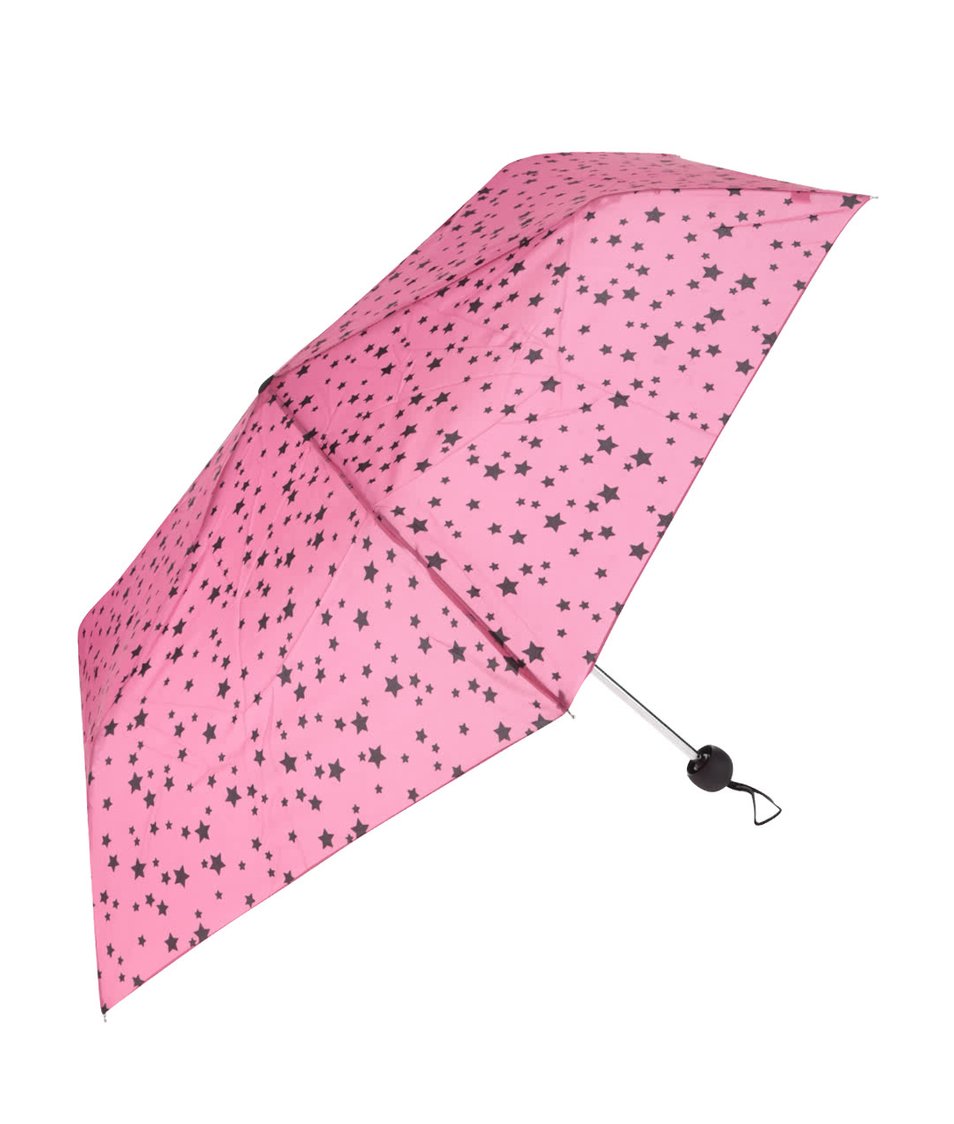 Růžový skládací deštník s černými hvězdami Dorothy Perkins