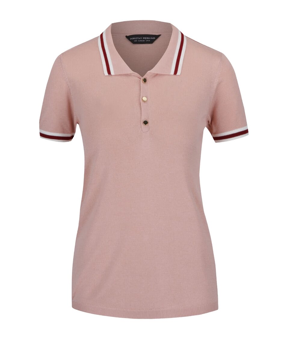 Světle růžové polo tričko s knoflíky ve zlaté barvě Dorothy Perkins