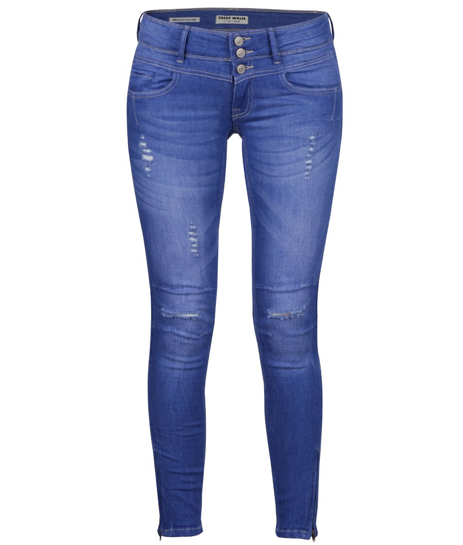 Modré skinny džíny s nízkým pasem a potrhaným efektem TALLY WEiJL