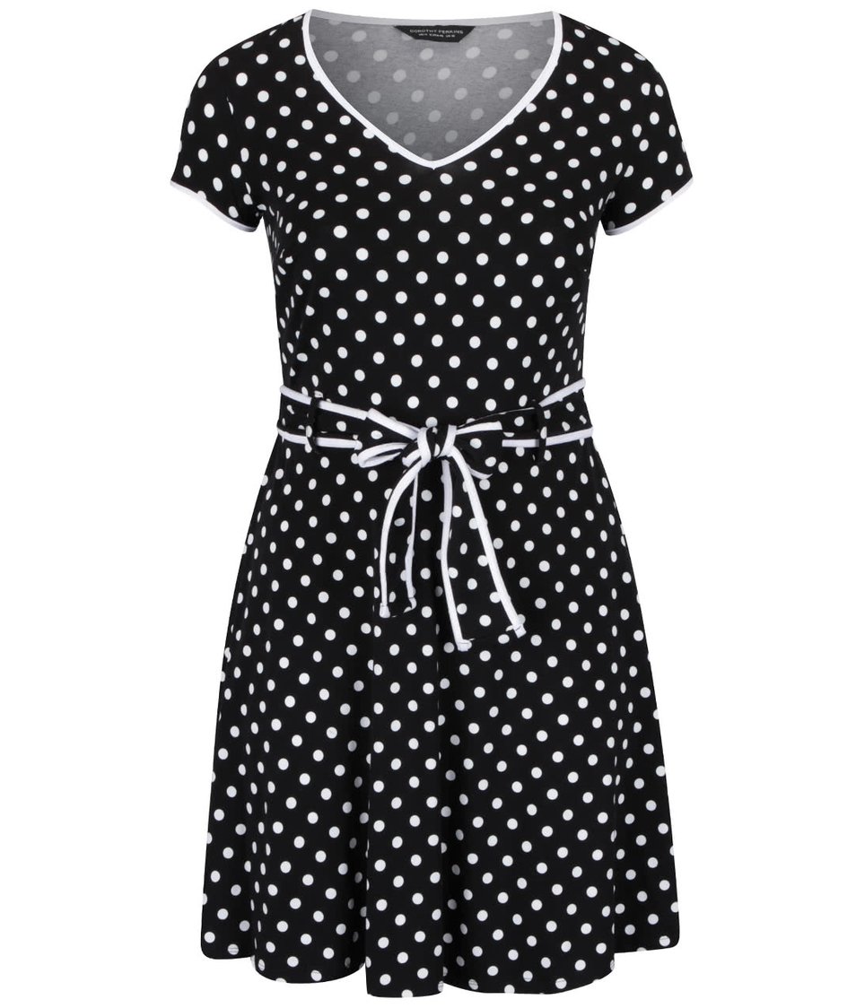 Černé puntíkované šaty s páskem Dorothy Perkins Curve