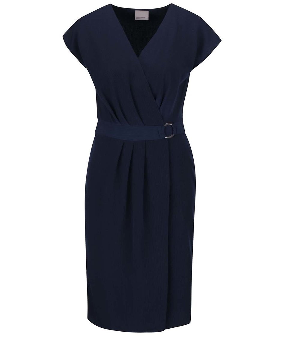 Tmavě modré  šaty s překládaným výstřihem a sukní Vero Moda Moline