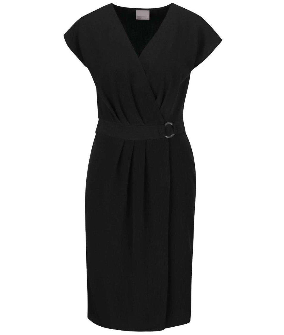 Černé šaty s překládaným výstřihem a sukní Vero Moda Moline