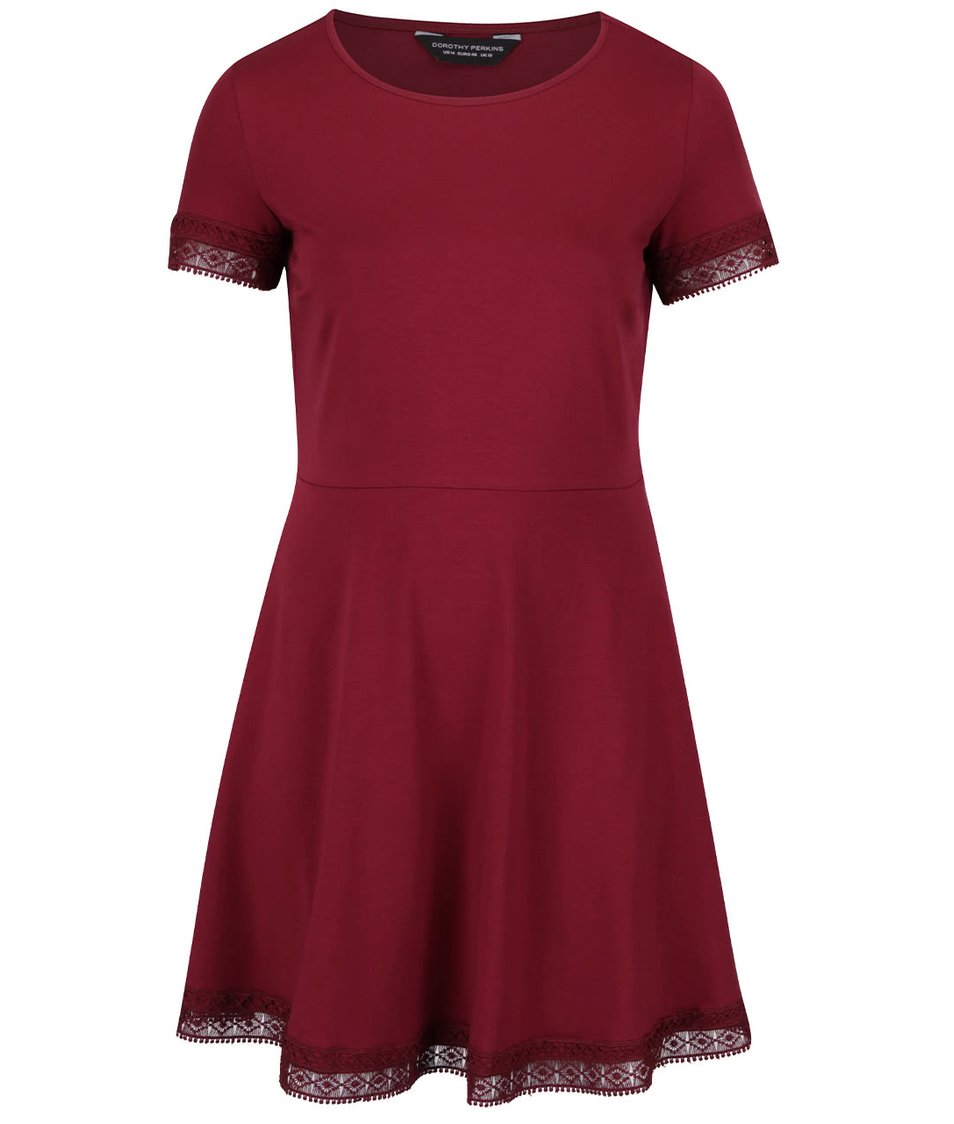 Vínové šaty s krajkovaným lemem Dorothy Perkins Curve
