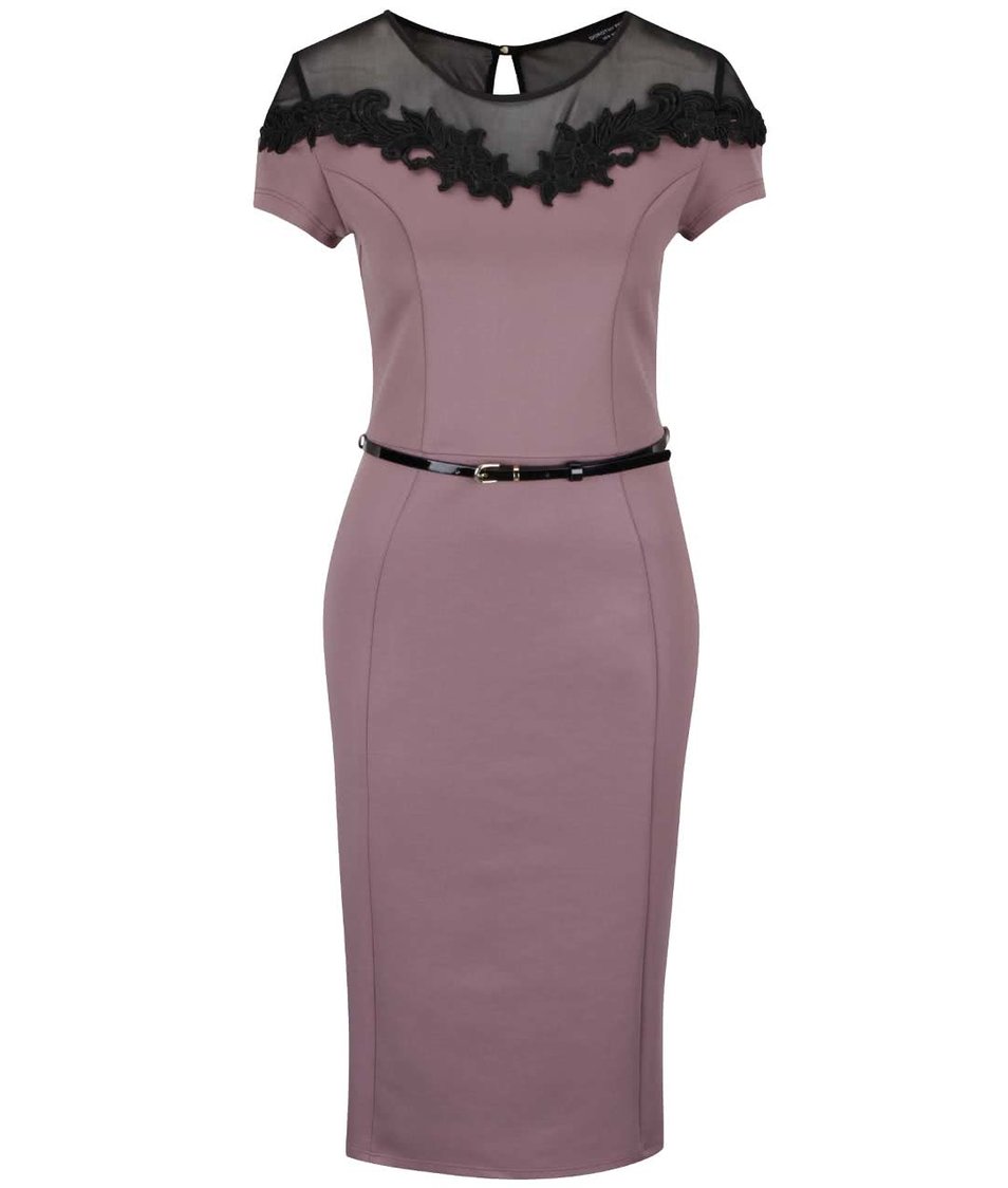 Fialové šaty s černým úzkým páskem Dorothy Perkins