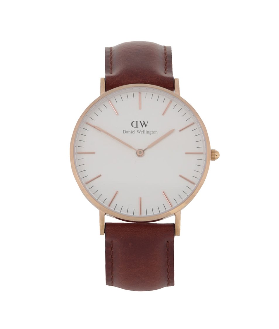 Hnedé dámské hodinky s koženým páskem CLASSIC St. Mawes Daniel Wellington