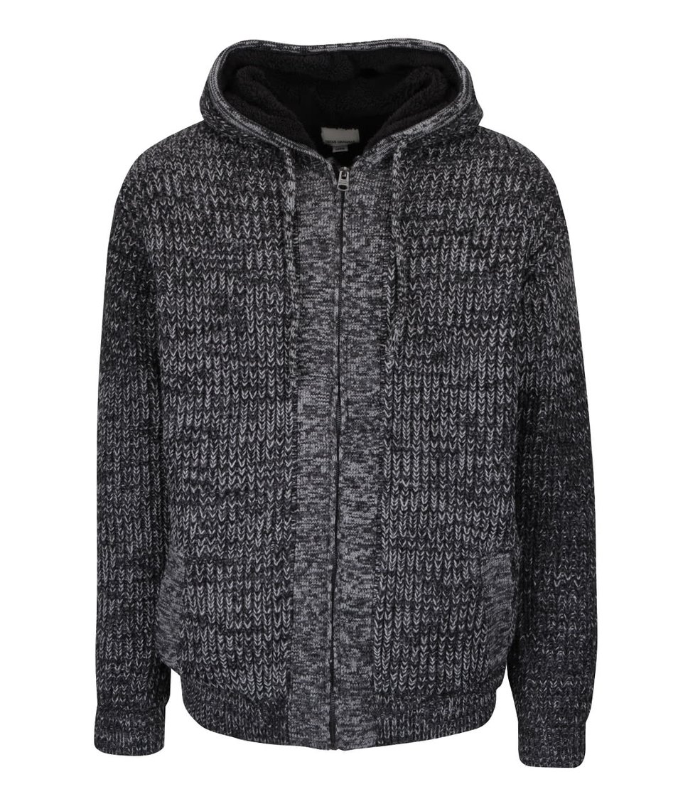 Tmavě šedý žíhaný svetr na zip s kapucí Shine Original