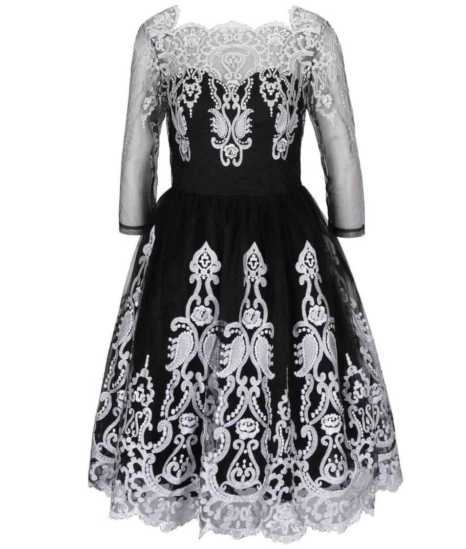 Černé šaty s tylovou sukní a krajkou ve stříbrné barvě Chi Chi London