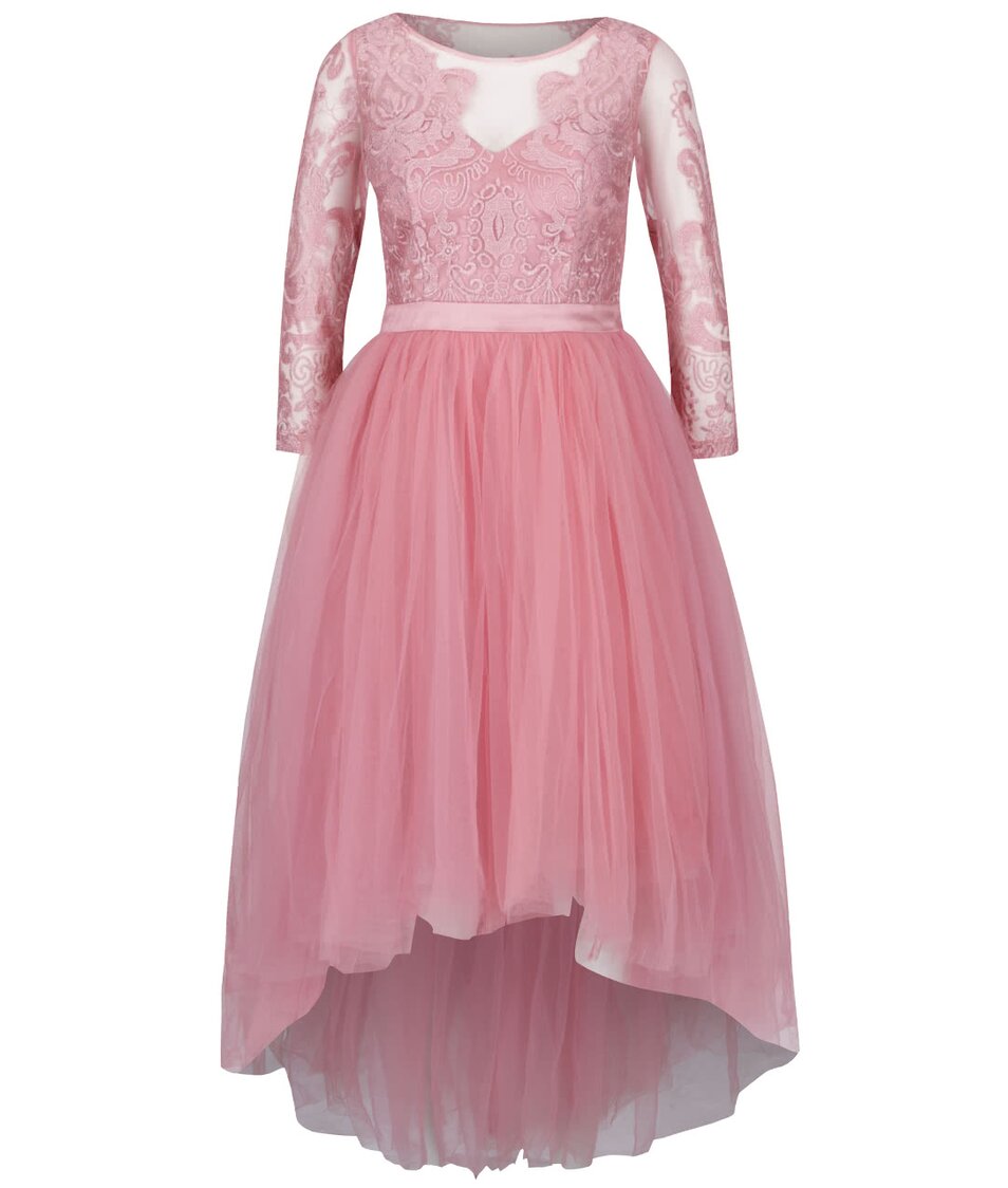Růžové šaty s 3/4 rukávem a krajkovaným topem Chi Chi London