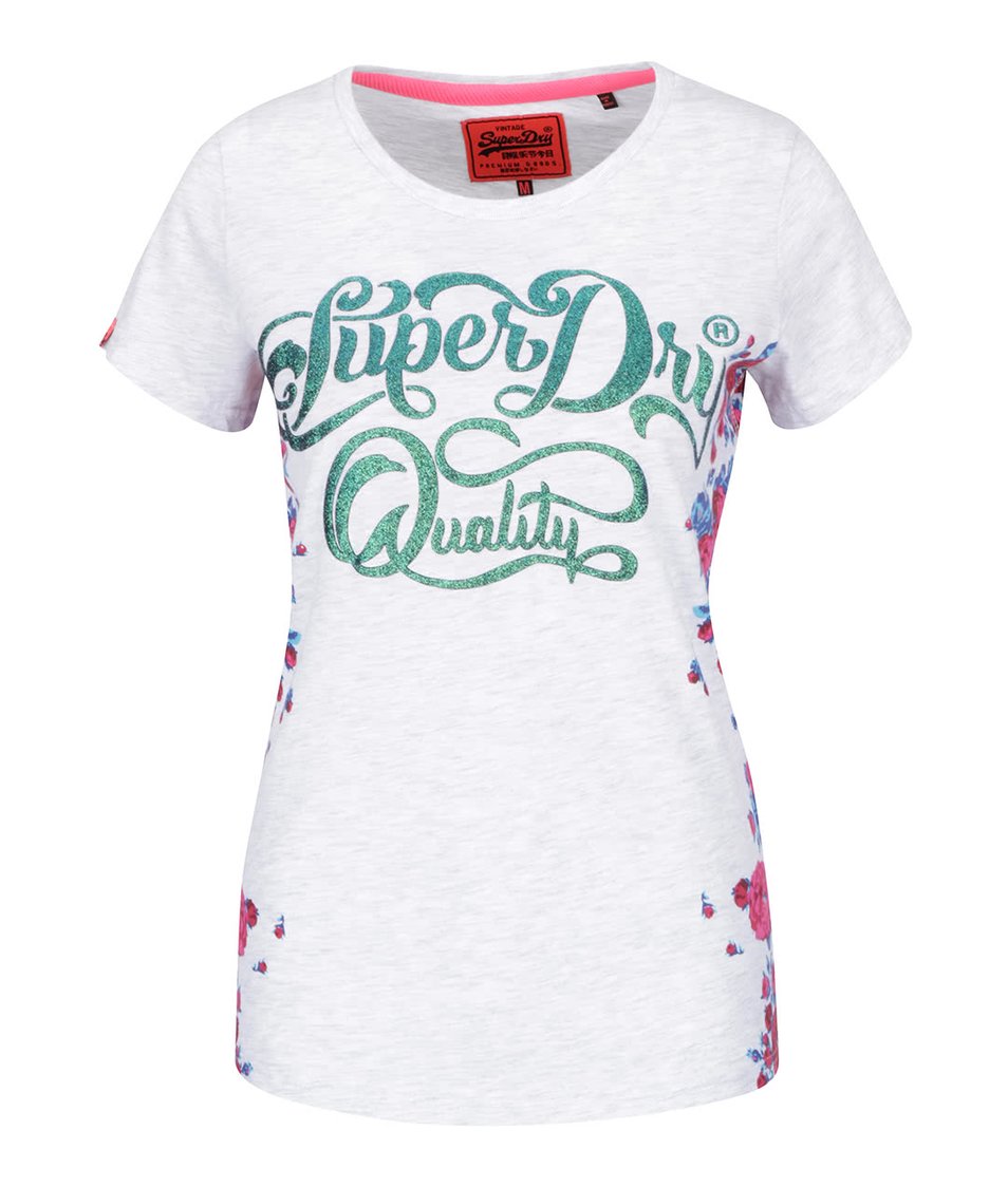 Světle šedé žíhané dámské tričko s potiskem Superdry Quality