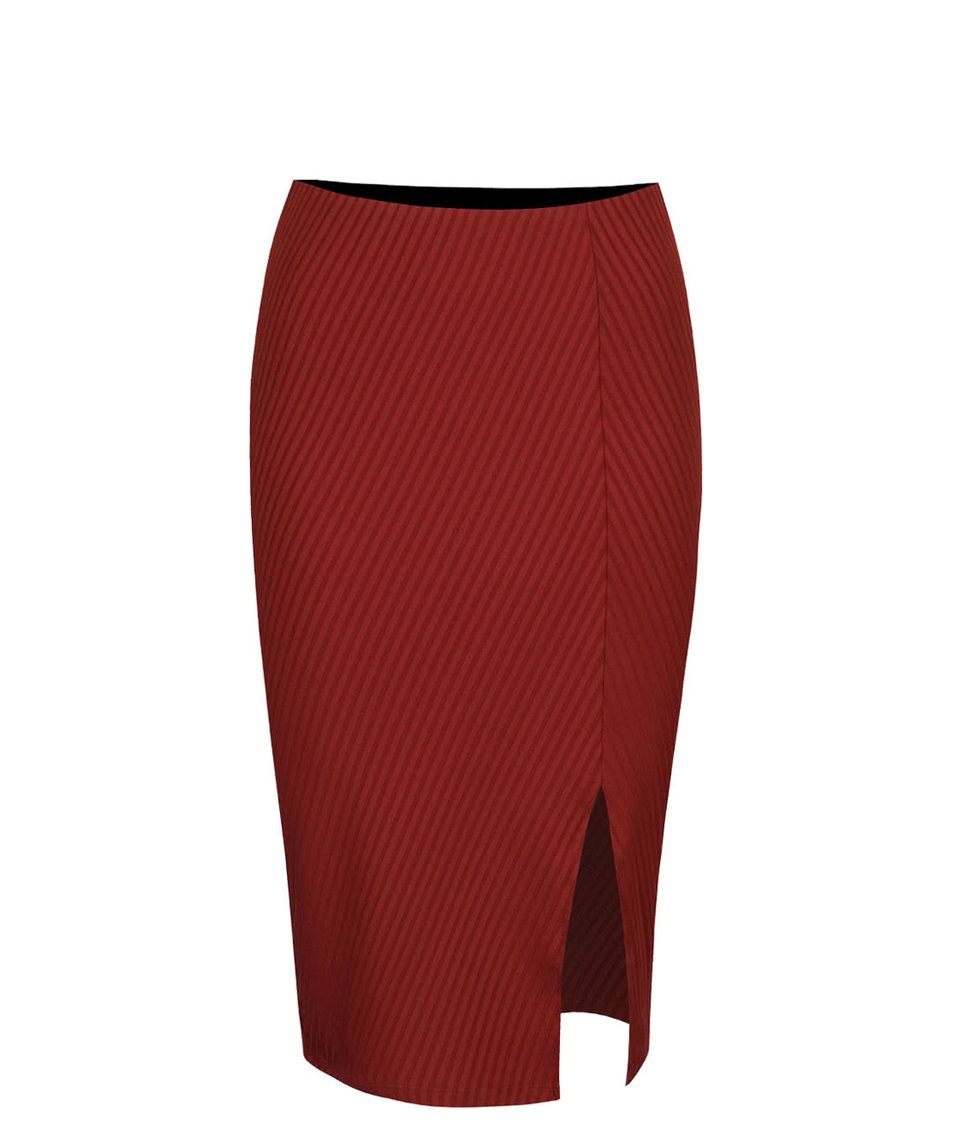 Cihlově červená žebrovaná sukně s rozparkem Vero Moda Dina