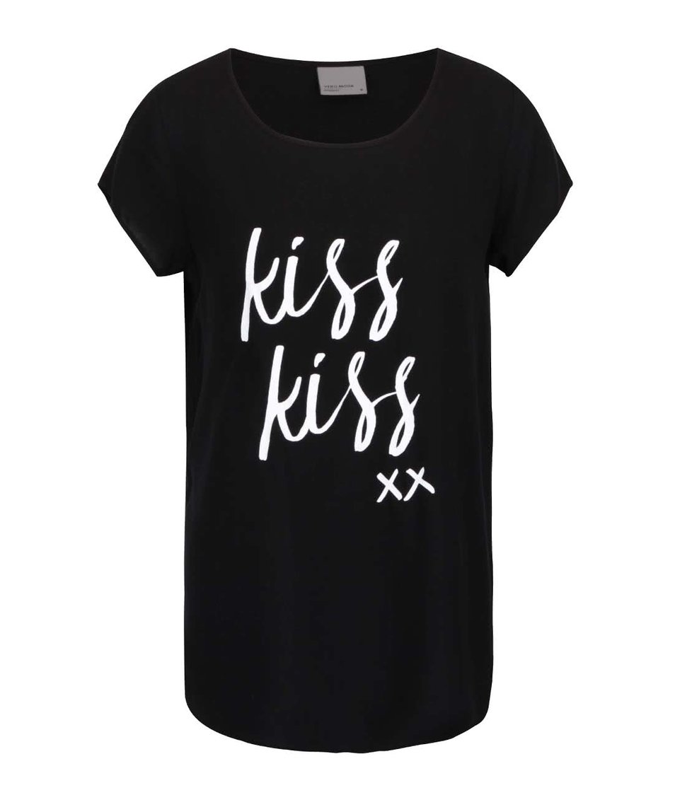 Černý top s potiskem Kiss Kiss Vero Moda Boca