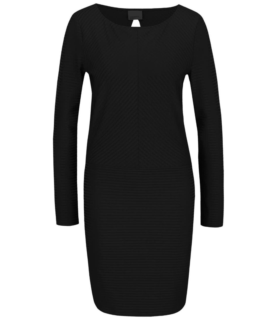 Černé žebrované šaty s dlouhým rukávem Vero Moda Dina