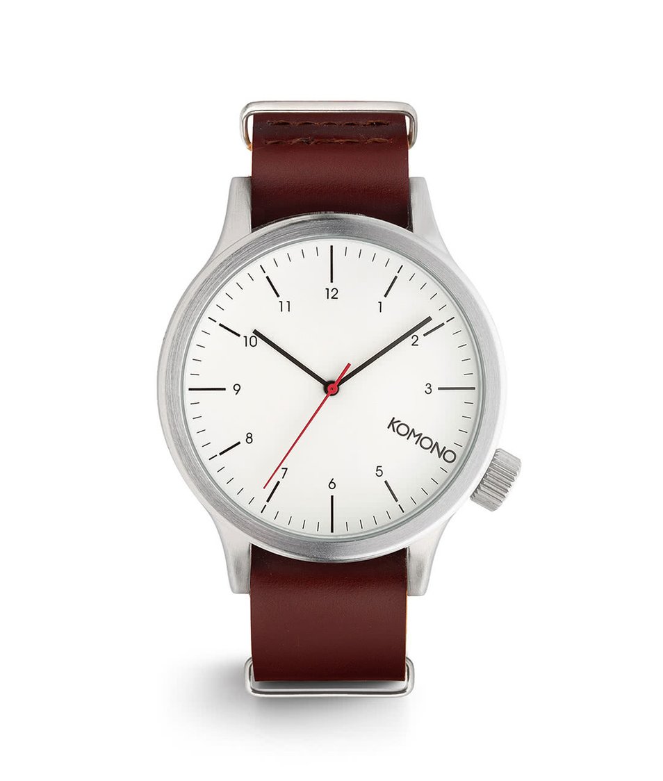 Hnědé pánské hodinky s ciferníkem v bílé barvě Komono Magnus