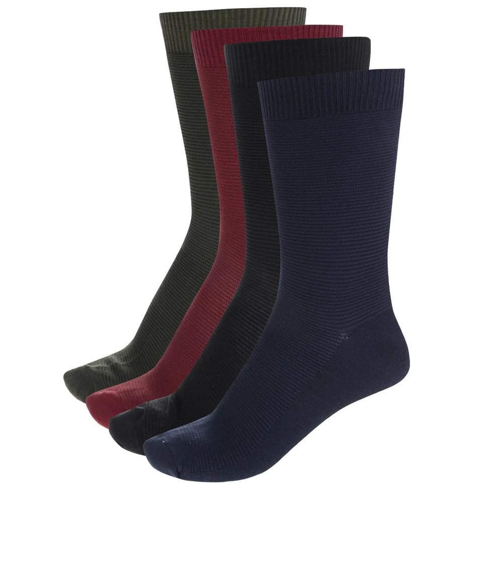 Sada čtyř párů ponožek ve vínové, černé, modré a khaki barvě Jack & Jones Freddy