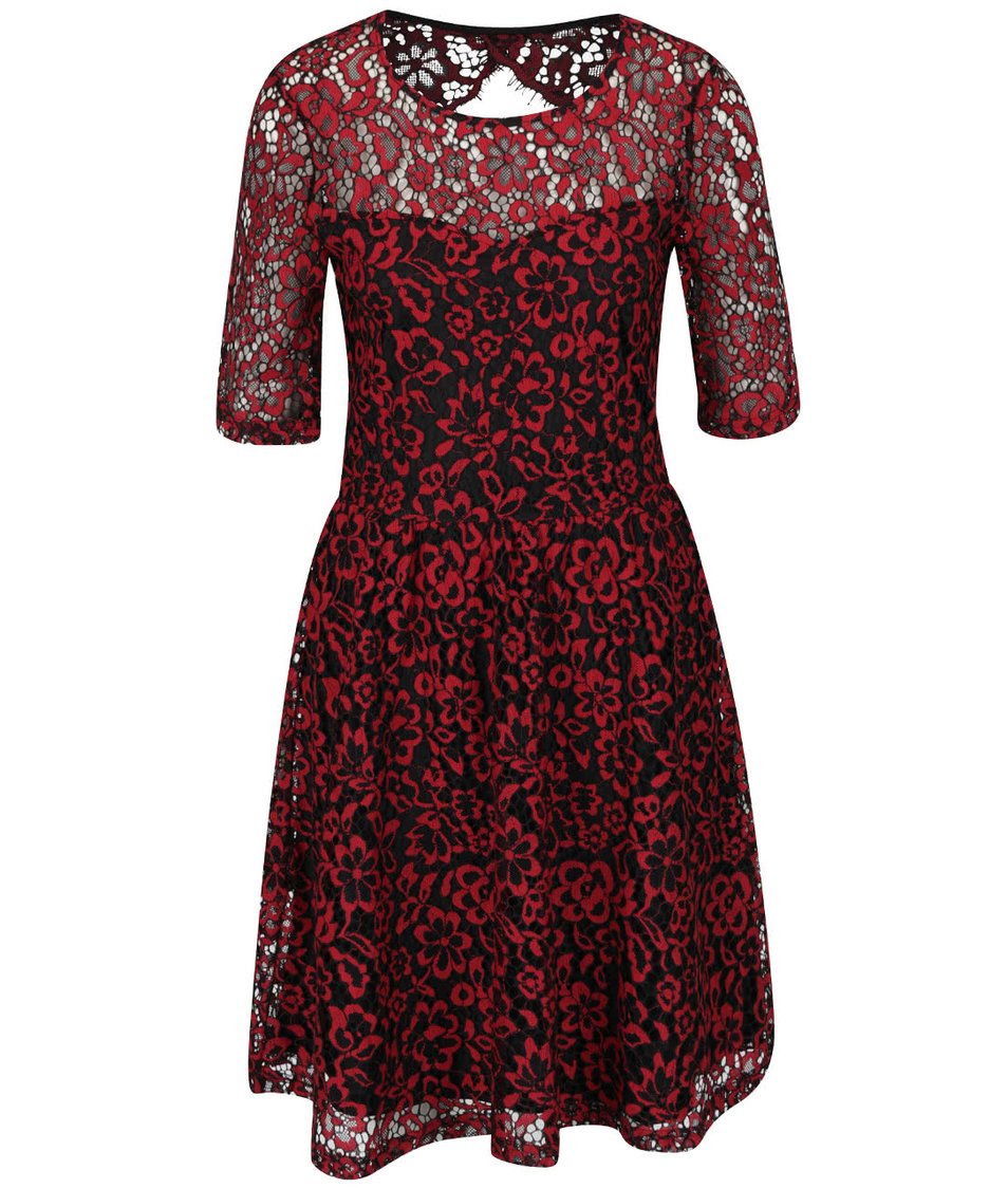 Černo-červené krajkované šaty Vero Moda Carrie
