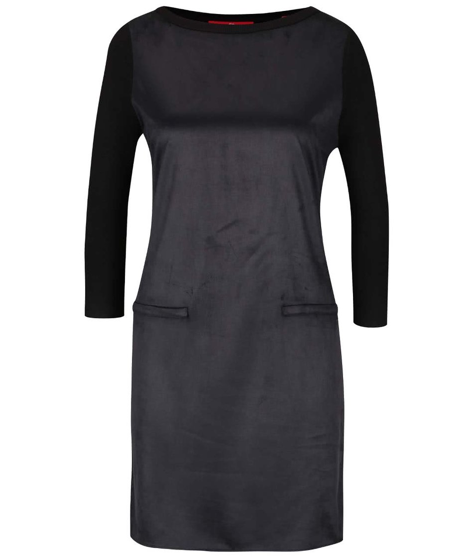 Černé šaty v semišové úpravě s 3/4 rukávy s.Oliver