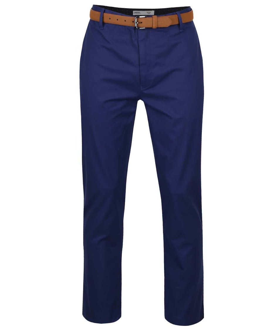 Modré slim chino kalhoty s páskem Burton Menswear London