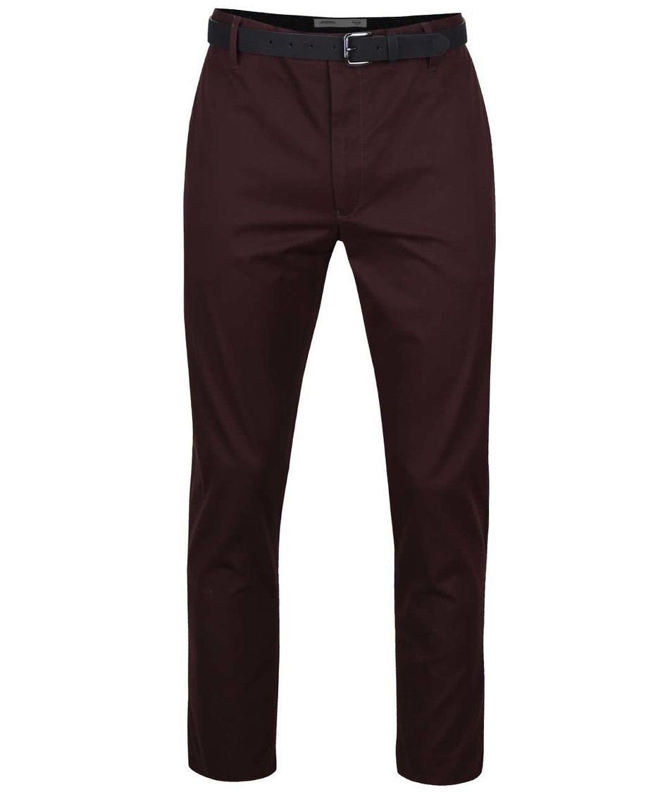 Hnědovínové slim chino kalhoty s páskem Burton Menswear London