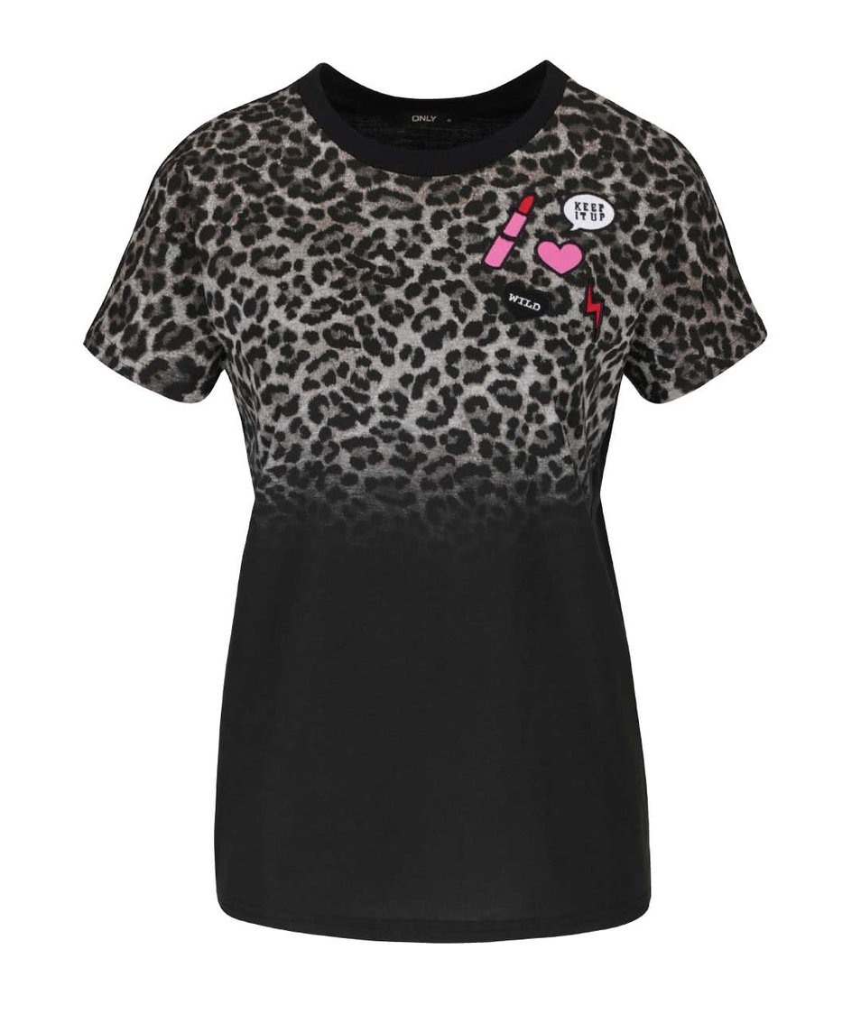 Černé tričko s leopardím vzorem ONLY Dana