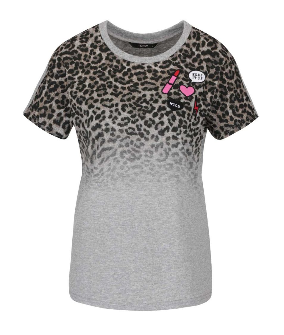 Světle šedé tričko s leopardím vzorem ONLY Dana