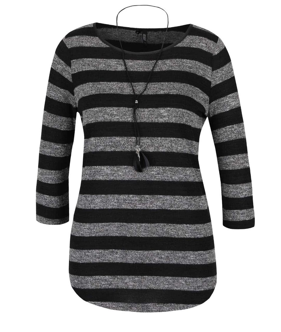 Šedo-černé pruhované tričko s 3/4 rukávem a přívěškem Haily´s Elle