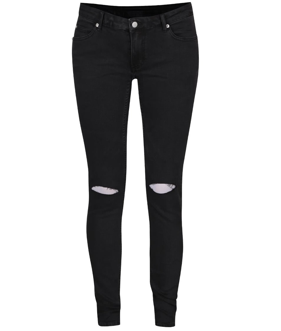 Tmavě šedé dámské skinny džíny s děravými koleny Cheap Monday
