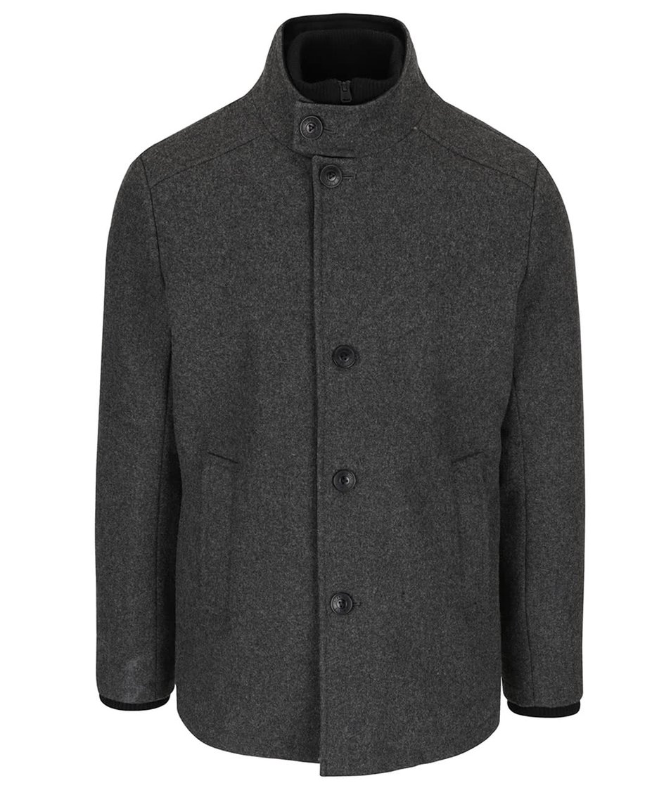 Tmavě šedý žíhaný vlněný kabát Jack & Jones Joe